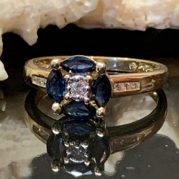 Sapphire Diamond 14K Yellow Gold Estate Ring Sz 7  J826 - Picture 4 of 8